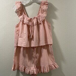 SHABBY CHIC (NWT) 2 PC Ruffled Woven Eyelet Pajama Shorts/Top, Pink - L